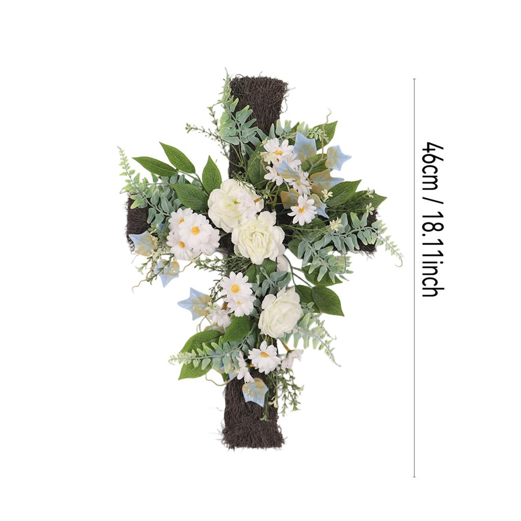 Easter Cross Simulation Flower Wall Hanging Wreath, Artificial Flower Decoration, Easter Farmhouse Front Door Decorations