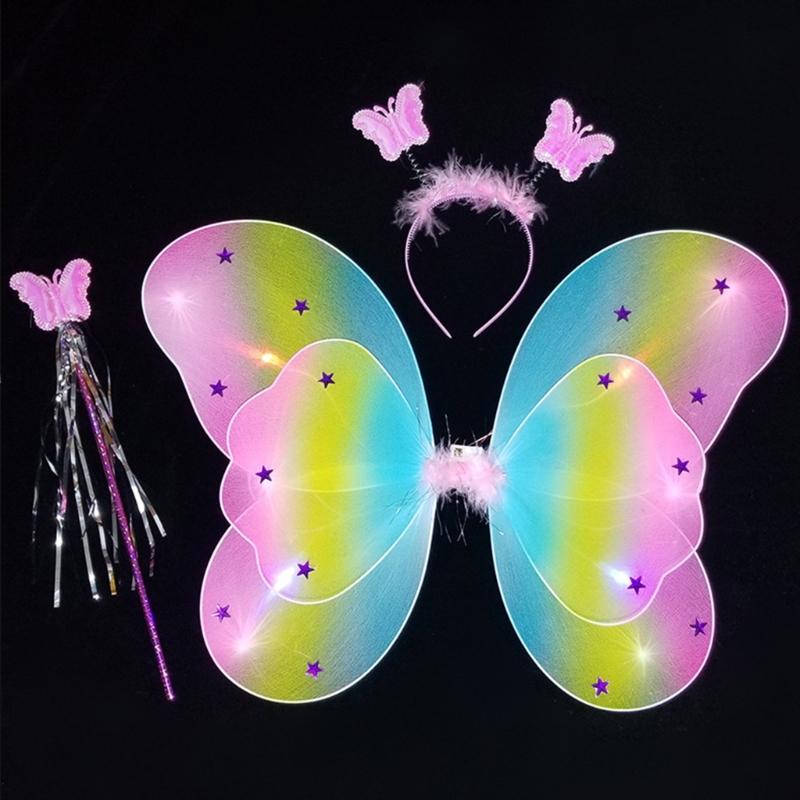 Cute Dreamlike Fairy Princess Angel Wand Butterfly-Wing Tutu Headband Birthday Party Halloween Cosplay-Costume Props
