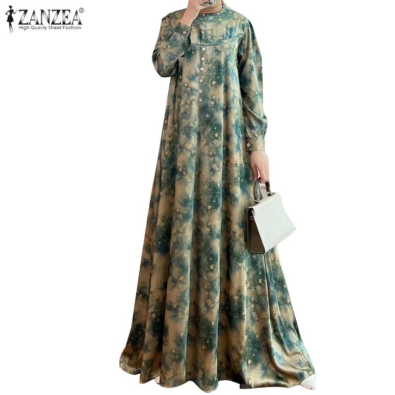 

ZANZEA Женское повседневное свободное платье с длинным рукавом с круглым вырезом и принтом
