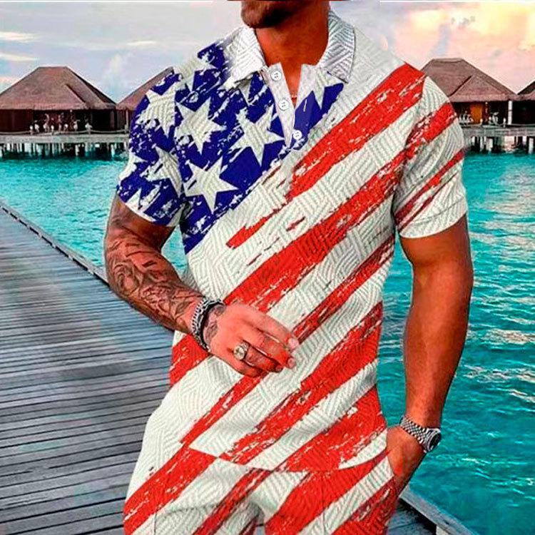 

Новая летняя мужская мода повседневная рубашка поло с 3D-принтом с лацканами и коротким рукавом