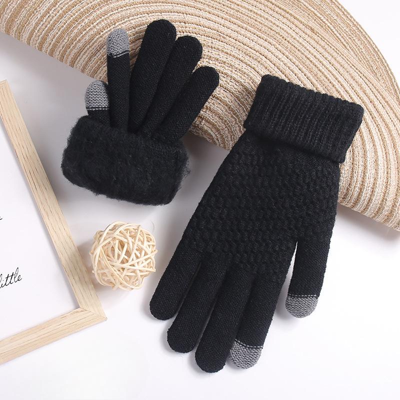 New Warm and Cold-proof Touch Screen Gloves Thickened and Velvet Women's Winter Knitted Gloves To Protect The Cold