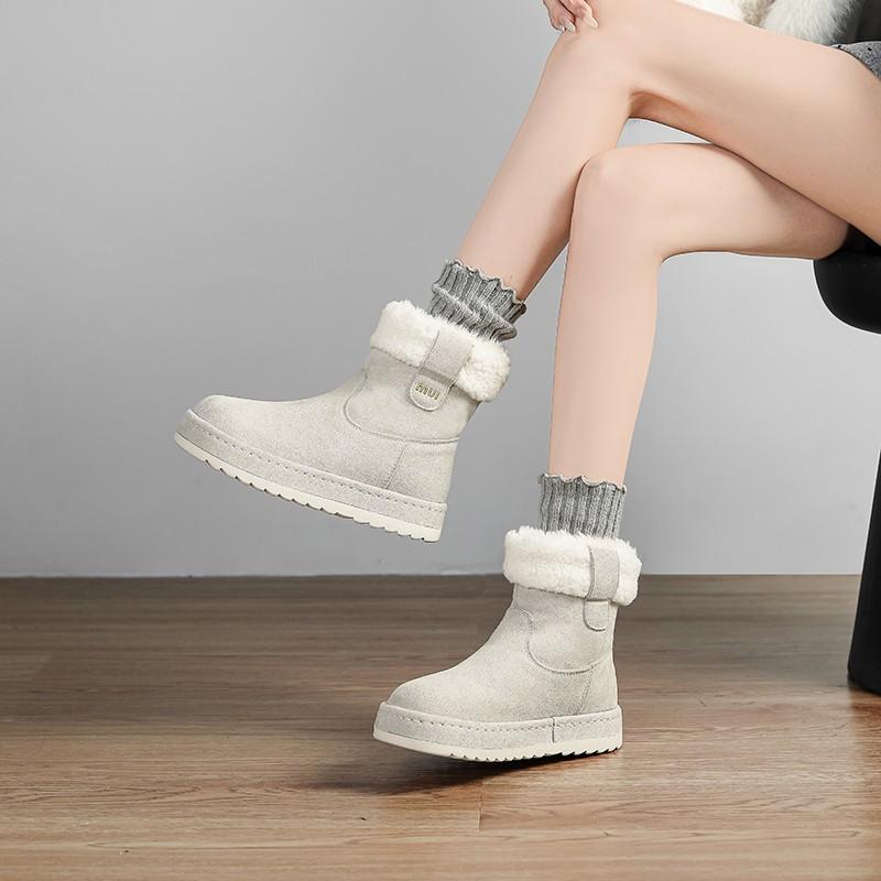 Medium tube snow boots women's 2025 new winter wool cotton shoes piled and thickened fashion warm short boots soft sole non-slip