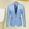 Men Suit Coat Formal Business Style Slim Fit Single Button Solid Color Cardigan Lapel Pockets Long Sleeve Satin Commute