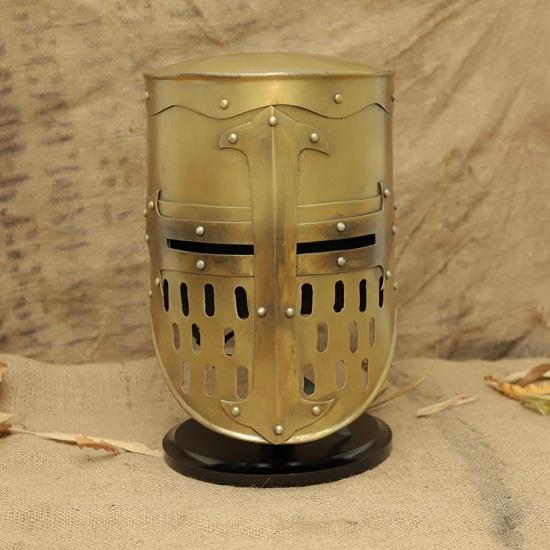 Handmade Steel Crusader Helmet: Brass Cross, Knight Templar Armor