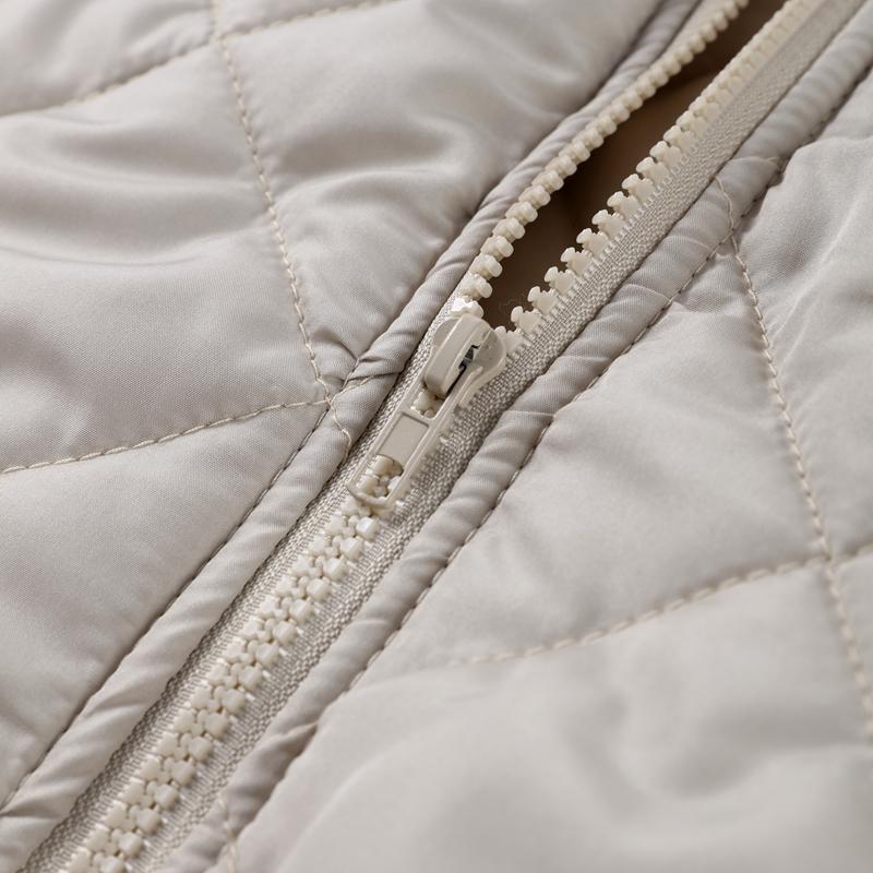 Women's OverSize Loose Cotton Parka Quilting Design Spliced Knitted Long Sleeve Zipper Stand Up Collar Thin Coat Drawstring Hem Overwear Autumn Winter