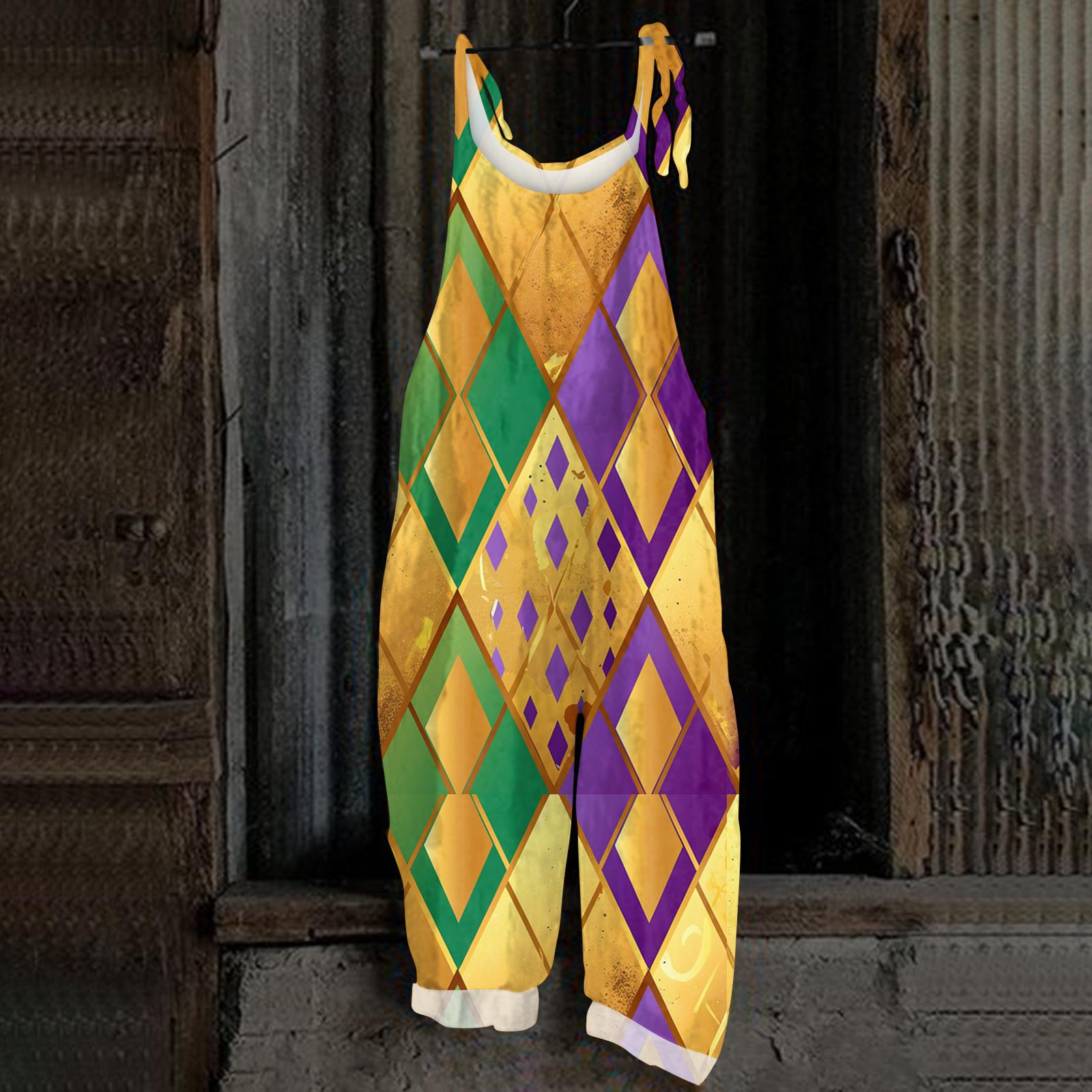 

Женский повседневный комбинезон без рукавов с принтом карнавальной маски, свободный комбинезон в стиле ретро S