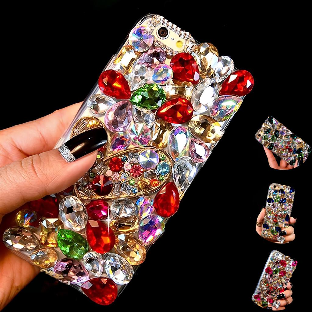 Glitter Rhinestone Phone Case For Samsung Galaxy A57 A37 A56 A36 A26 A55 A35 A25 A54 A34 A24 A52 A72 4G 5G Colorful Crystal Gemstone 3D Bling Cover