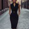 Foreign trade 2026 Europe and America cross-border elegant casual belt sleeveless pocket dress
