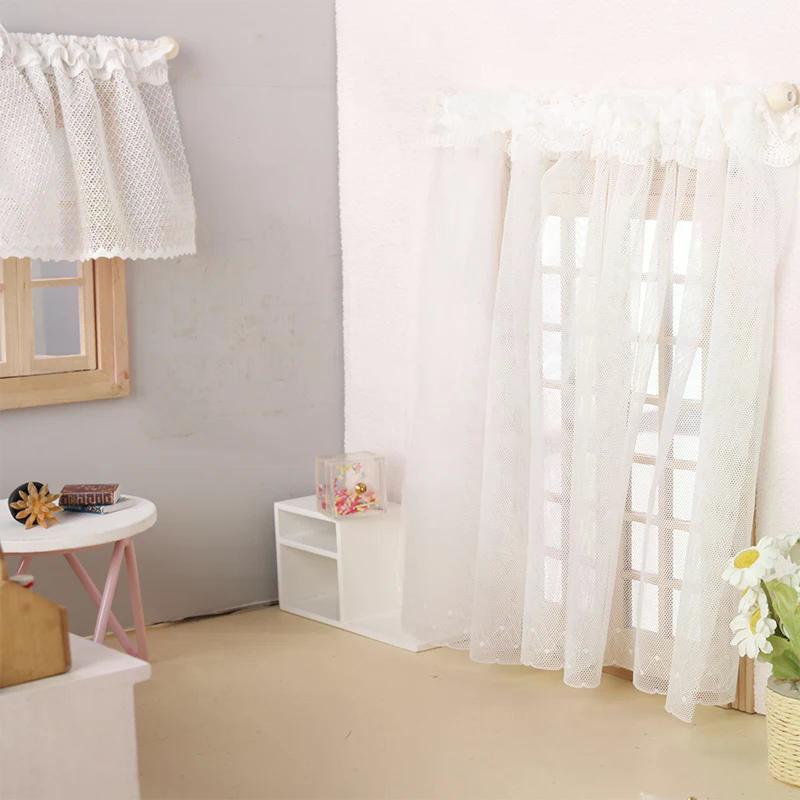 112 Dollhouse Miniature Curtain White Fabric Lace Door Curtain Window Decor Model Bedroom Living Room Furniture Decor Toy