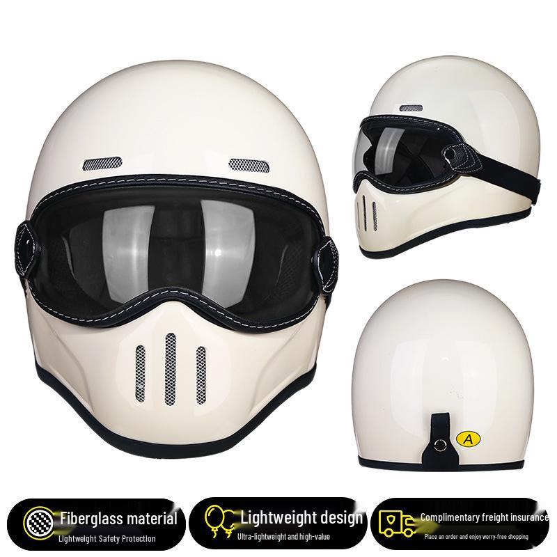 Retro Fiberglass Full Face Helmet for Motorcycles - Unisex Pig Nose Design, Small Shell for Harley Cruiser American Bikes