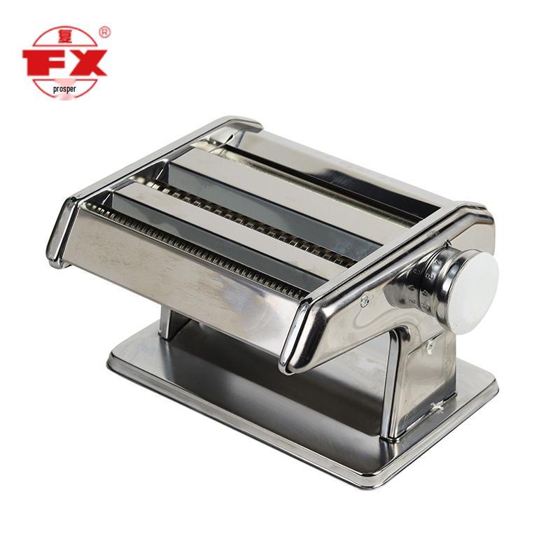 Fuxing Brand Hand-Crank Pasta Press Noodle Maker with Disassembly-Free Blade and Tray, Stainless Steel