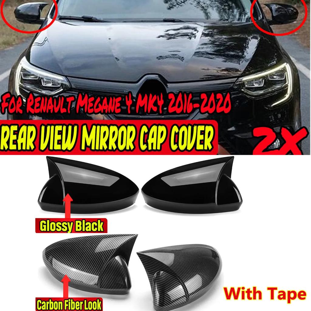 Glossy Black/Carbon Fiber Car Side Wing Rearview Mirror Cover Cap For Renault Megane 4 MK4 2016- Bat Rear View Mirror Cover