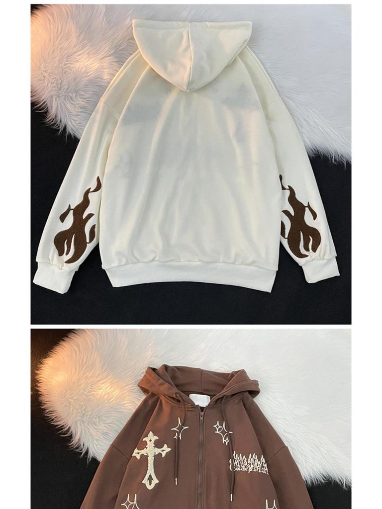 Men's Hooded Cardigan: Trendy American High Street Oversized Embroidered Sportswear for Spring and Autumn Couples.