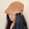 Flat Straw Beret Vacation Painter Beret Japanese Style Straw Newsboy Cap  Men Women