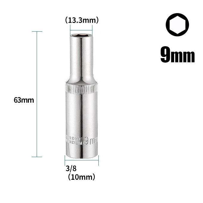 1PC 3/8in Deep Socket Adapter Hex Socket Wrench Heads Ratchet Tool 8-24mm 1/2Drive 6 Point Socket For Impact Deep Socket Adapter