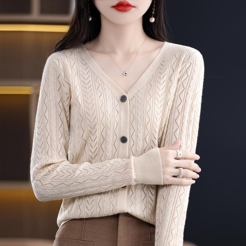 V-hals Uitgesneden Gekamde Wol Vest voor Dames In Lente en Herfst Nieuwe Stijl Airconditioning Shirt Gebreide Jas Dunne Top