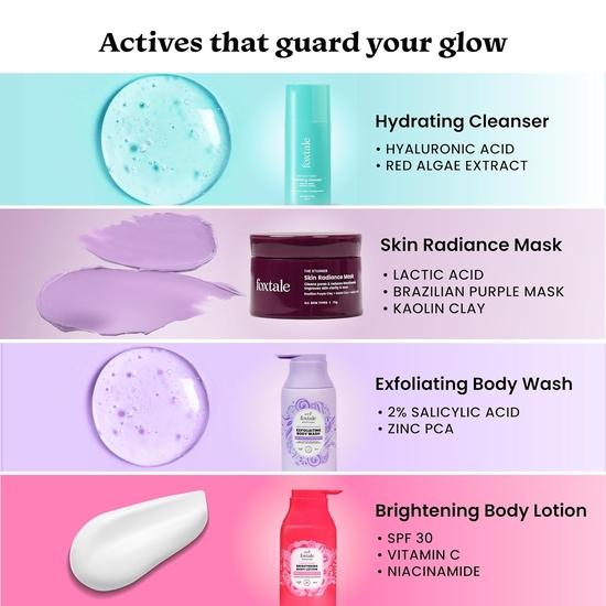 Foxtale Holi Aftercare Combo | Exfoliating Body Wash with 2% Salicylic Acid & Zinc PCA for Body Acne | Skin Radiance Mask with Brazilian Purple Clay