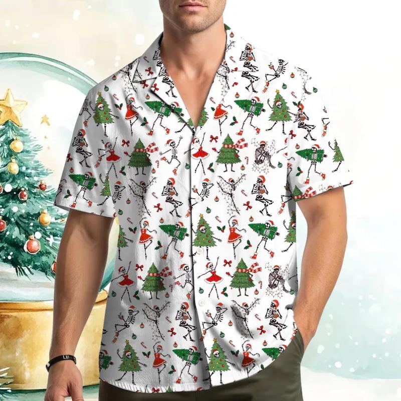 Fashion Unisex Shirts Christmas Thanksgiving Santa Skeleton Turkey Print Shirt Tops Casual Party Tops Street Retro Men's Women's Shirt