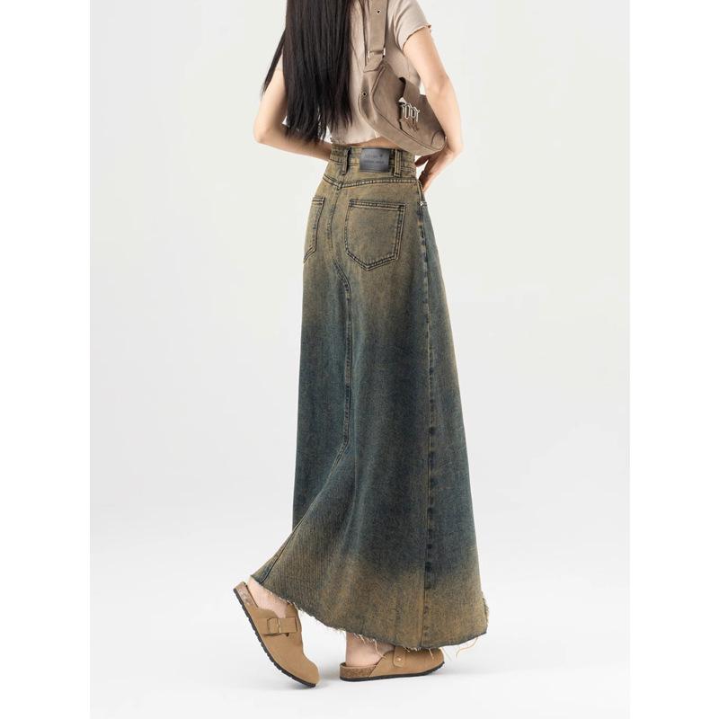 

Women s High-Waist Distressed Denim A-Line Midi Skirt - Autumn 2024 L
