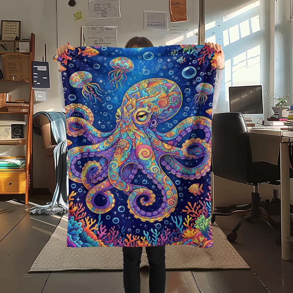 Colorful marine organisms Print Flannel Blanket,High quality Comfortable for All Seasons,Home Decor,Warmth and Comfort,Perfect for Christmas Gifts