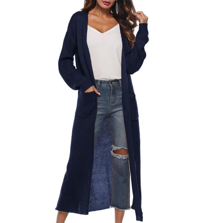 Solid Color Sweater Cardigan Jacket Women Casual Long Buttonless Fashion