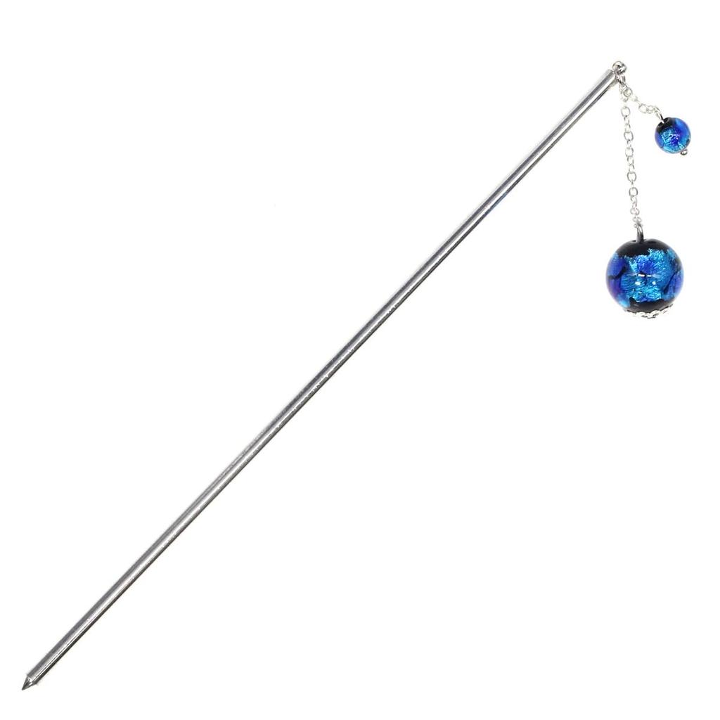 Sea drop kanzashi glass 14mm and 6mm silver perfect for and other Japanese (hairpin), glow-in-the-dark beads, blue, beads, glow-in-the-dark color,