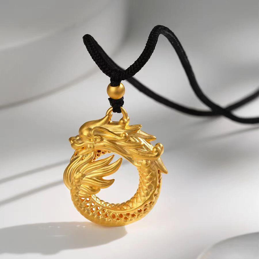 Gold Dragon and Phoenix Zodiac Necklace - Unisex Pendant for Year of the Dragon