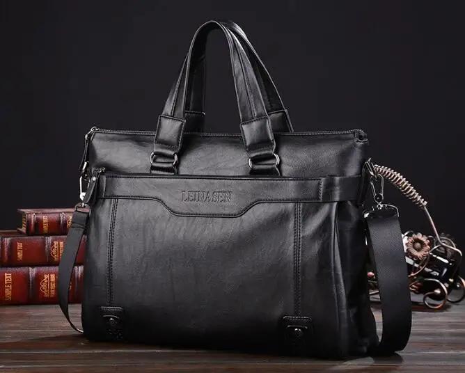 

2024 Новый мужской портфель Модная мужская сумка из искусственной кожи Мужские сумки Деловые брендовые мужские портфели Сумки для ноутбука Высокое качество чёрный