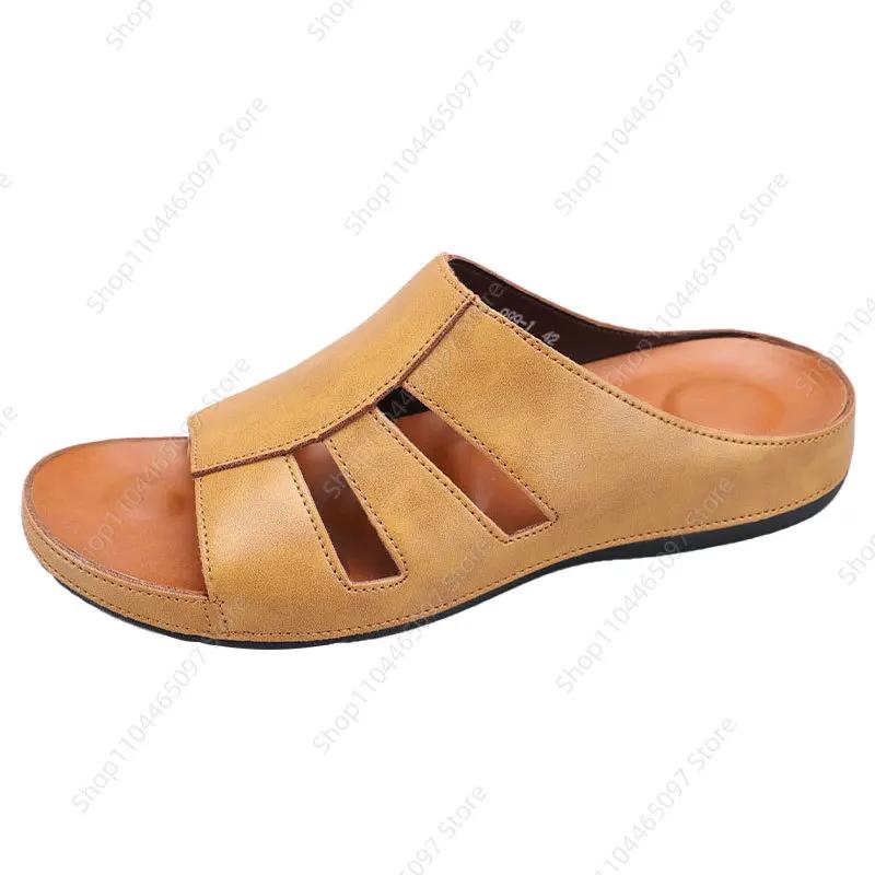 Fashion 2025 Men's plus size leather slippers with super strong elasticity, stylish, non slip and wear-resistant slippers