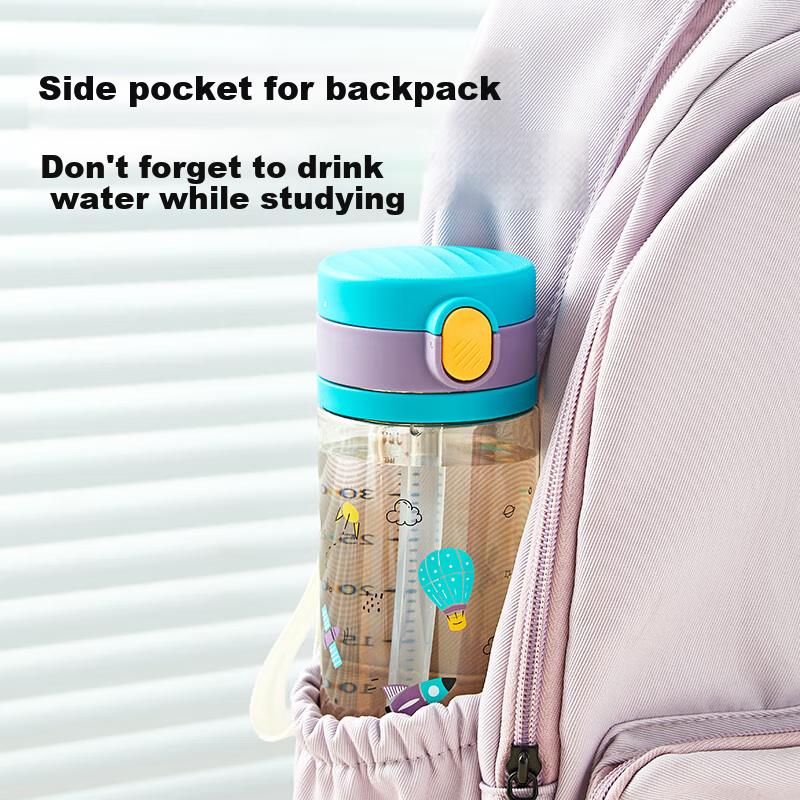Rikang Children Water Cup with Straw, Elementary School Student Drinking Cup, Learning Cup, PPSU Milk Cup, 380ml, B1073-2, Gree