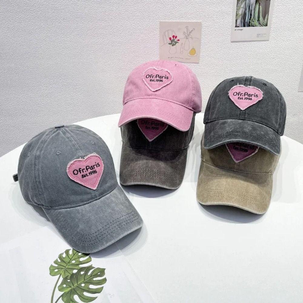 Love Heart Embroidery Snapback Hat Washed Cotton Couple Sun Hats Fashion Women Baseball Cap