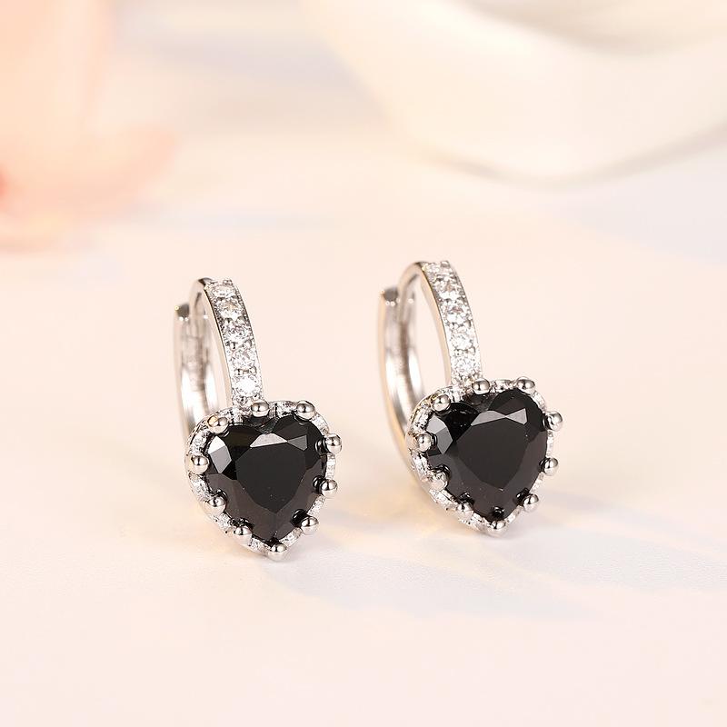 Fashionable Colored Diamond Earrings for Women's Heart Zircon Earbuds Simple Student Earrings