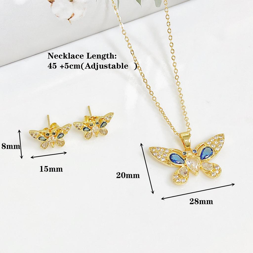 2-Piece High-Quality Gold-Plated Insect Butterfly Jewelry Set Necklace Earrings for Women Girls Casual Vacation Jewelry Gifts