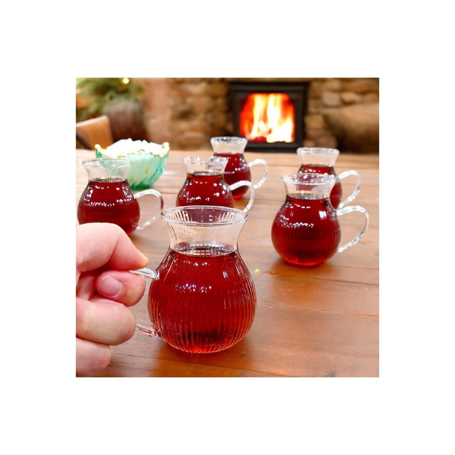 

Set Of 6 Arbitrary Striped Borosilicate Glass Tea Cups With Handle 220ml Glass чистый