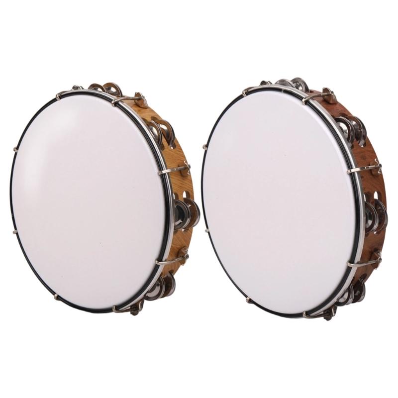 10inch Double Row Bells Tambourine Small Musical Beat Instrument Hand Drum Hand Held Tambourine Drum Bells Music Toy