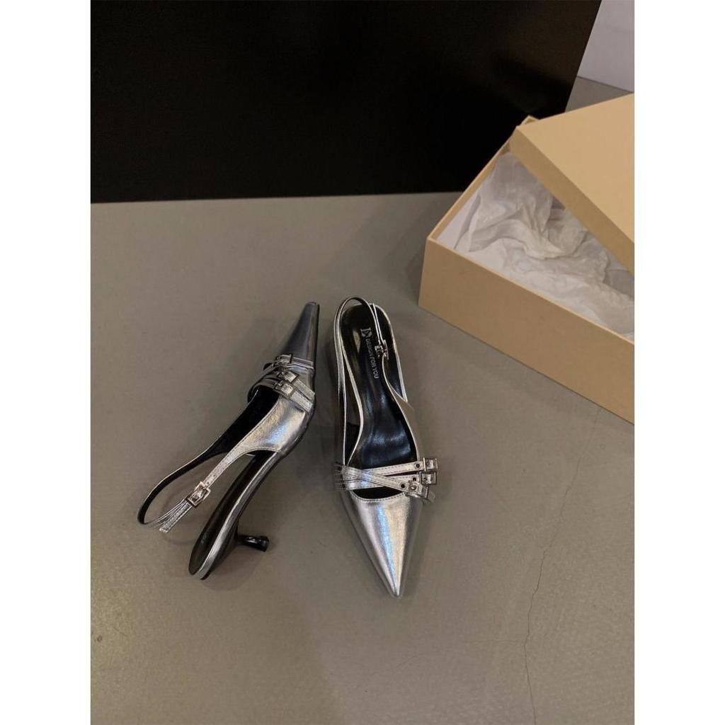 Niche high heels red bag head sandals fairy shoes 2025 new spring and summer black French pointed single shoes