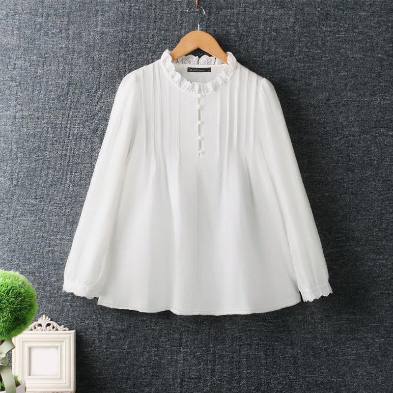 ZANZEA Bluză casual cu mânecă lungă cu gât rotund din dantelă