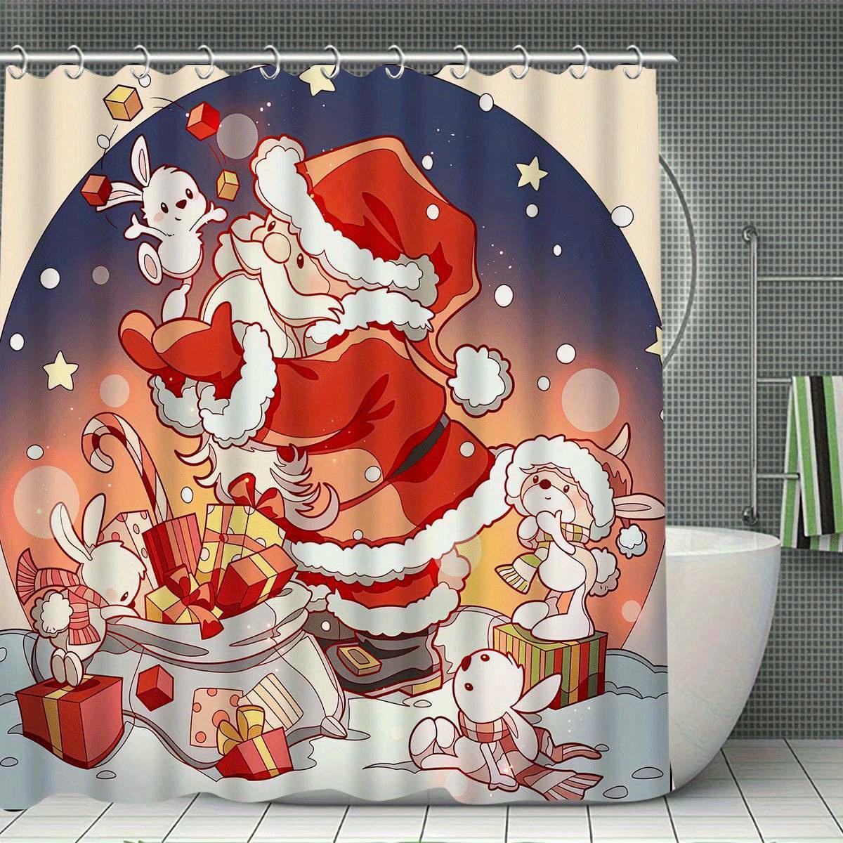 

Рождество С Рождеством 1/4 шт. Рождественские украшения Набор штор для душа, Водонепроницаемая штора для душа, Коврик для ванной комнаты, Туалет 90x180cm