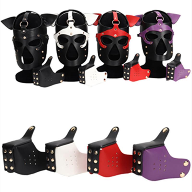PU Hunde Vollgesichtsmasken Sexy Pupply Cosplay Tier Party Kostüme Erwachsene Kapuze Punk Maske Rollenspiel Ledermaske Kopfbedeckung