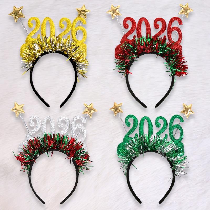 4pcs/set 2026 New Year Headband Glitter Star Headband Plastic Party Decor Christmas NYE Celebration Accessory Photo Props