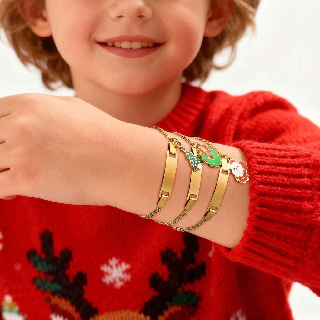 Children'S Christmas Gift, Stainless Steel Curved Sign Dripping Oil Santa Adjustable Children'S Bracelet