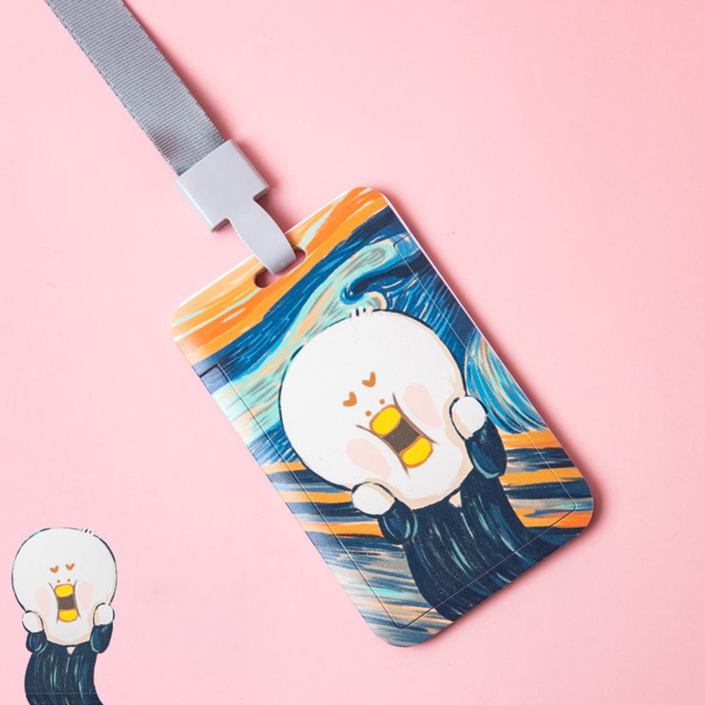 Student Hang Rope Card Holder Oil Painting Card Case Bus Card Protection Cover Pull Badge Holders