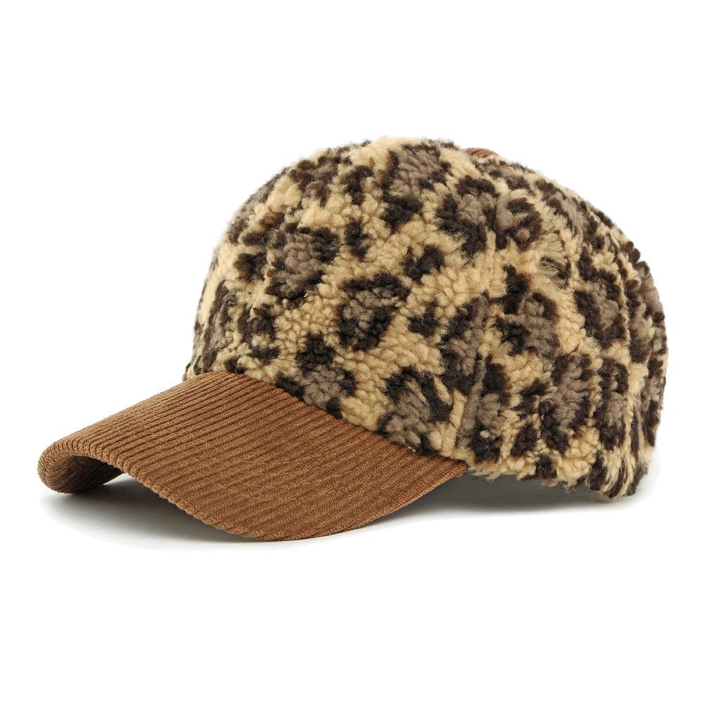 

Lamb Wool Hat Women s Autumn Winter Thick Warm Baseball Cap Sunscreen Sun Hat Leopard Print Cap кавовий/хакі