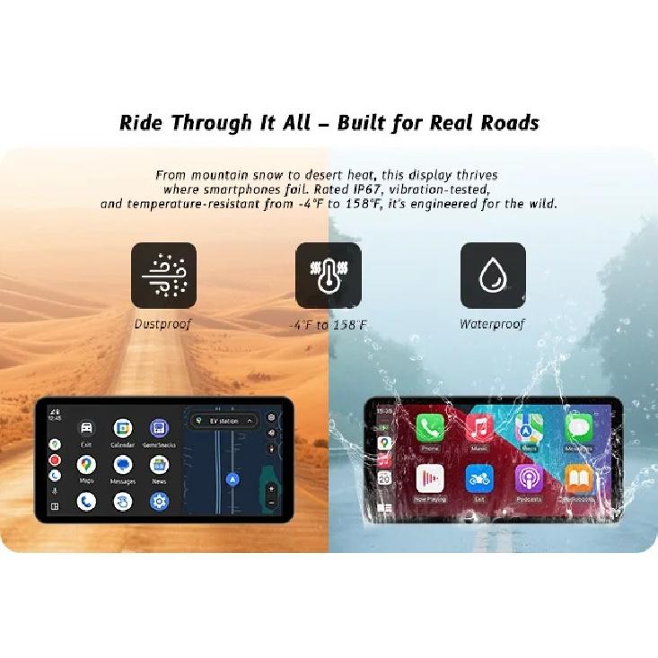 6 İnç Motosiklet Akıllı Ekran – Kablosuz CarPlay ve Android Auto | Bluetooth Sesli Kontrol | IP67 Su Geçirmez | HD Dokunmatik Ekran |
