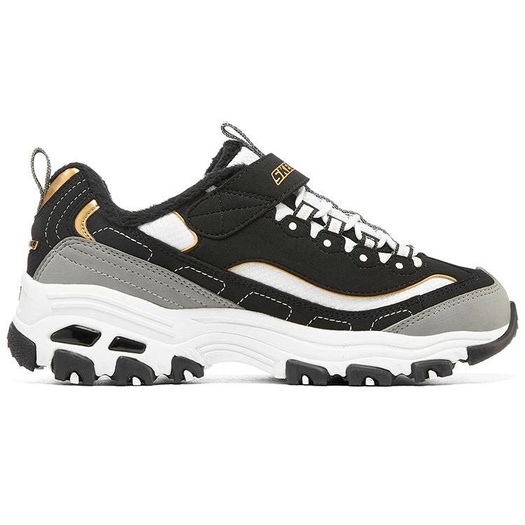 Skechers Synthetic Leather Excellent Panda Retro Versatile Comfortable Velcro Plush Shock Absorbing Wear Resistant Low Top Casual Shoes 302539L-BKGD