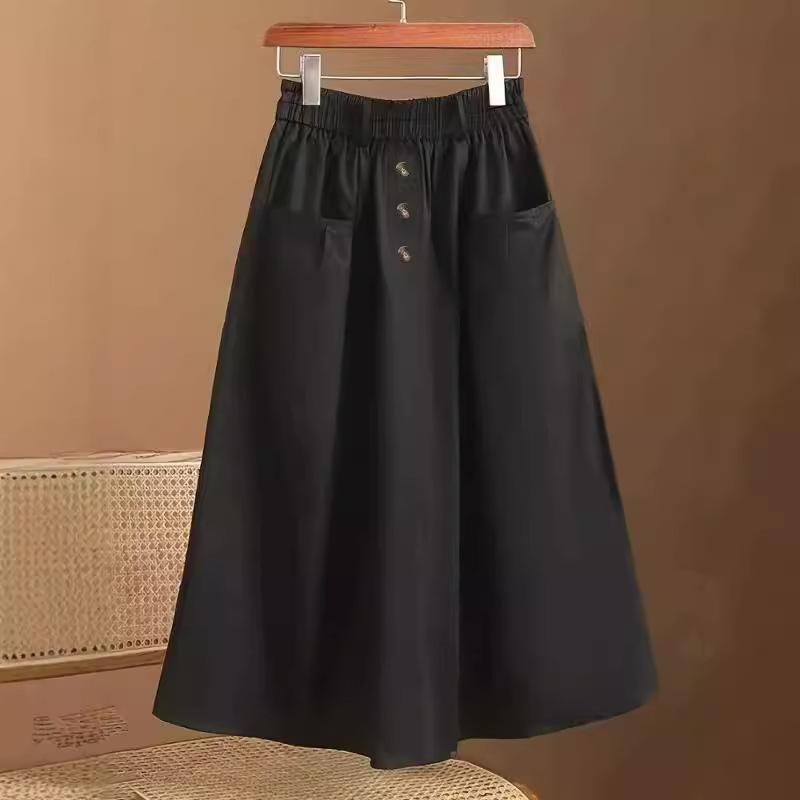 Women's Three-button Casual Fashion Skirt Spring Summer Elastic High-waist Mid-long Skirt