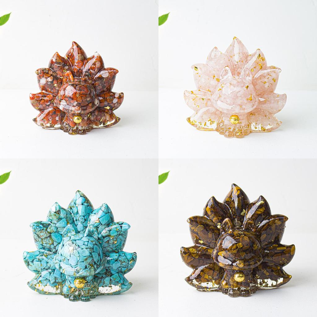 Mythical Creature Resin Crystal Nine Tailed Fox Ornament For Tabletop Decor Gift