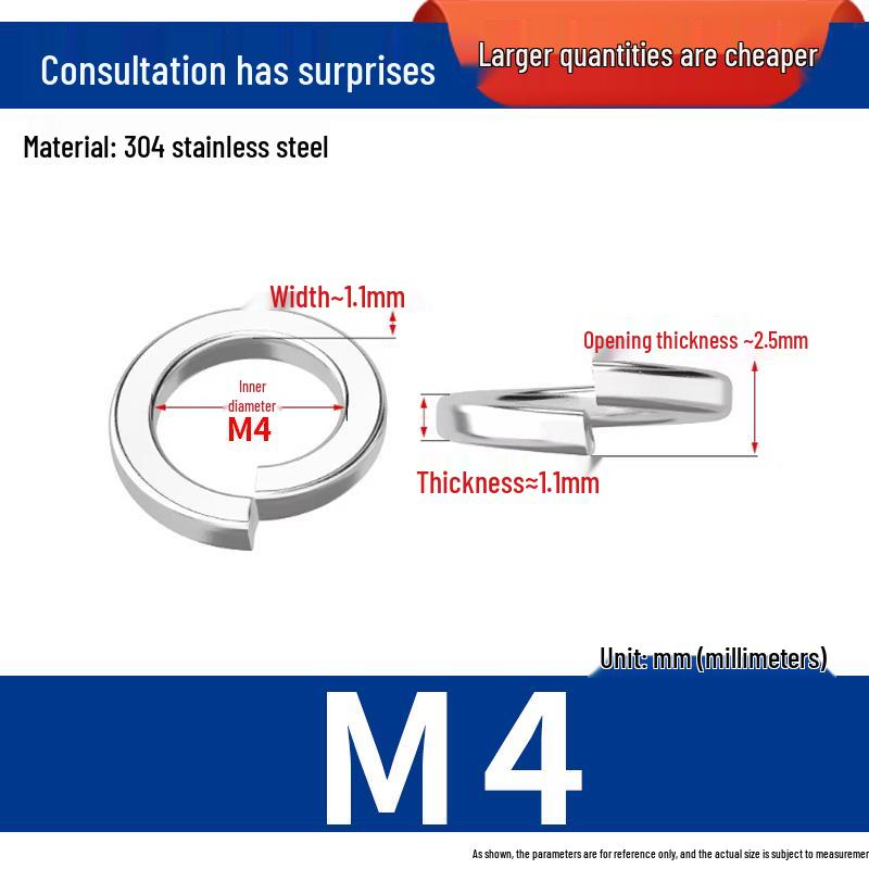 304 Stainless Steel Split Spring Washer Spacer Ring (M3, M5, M6, M8)