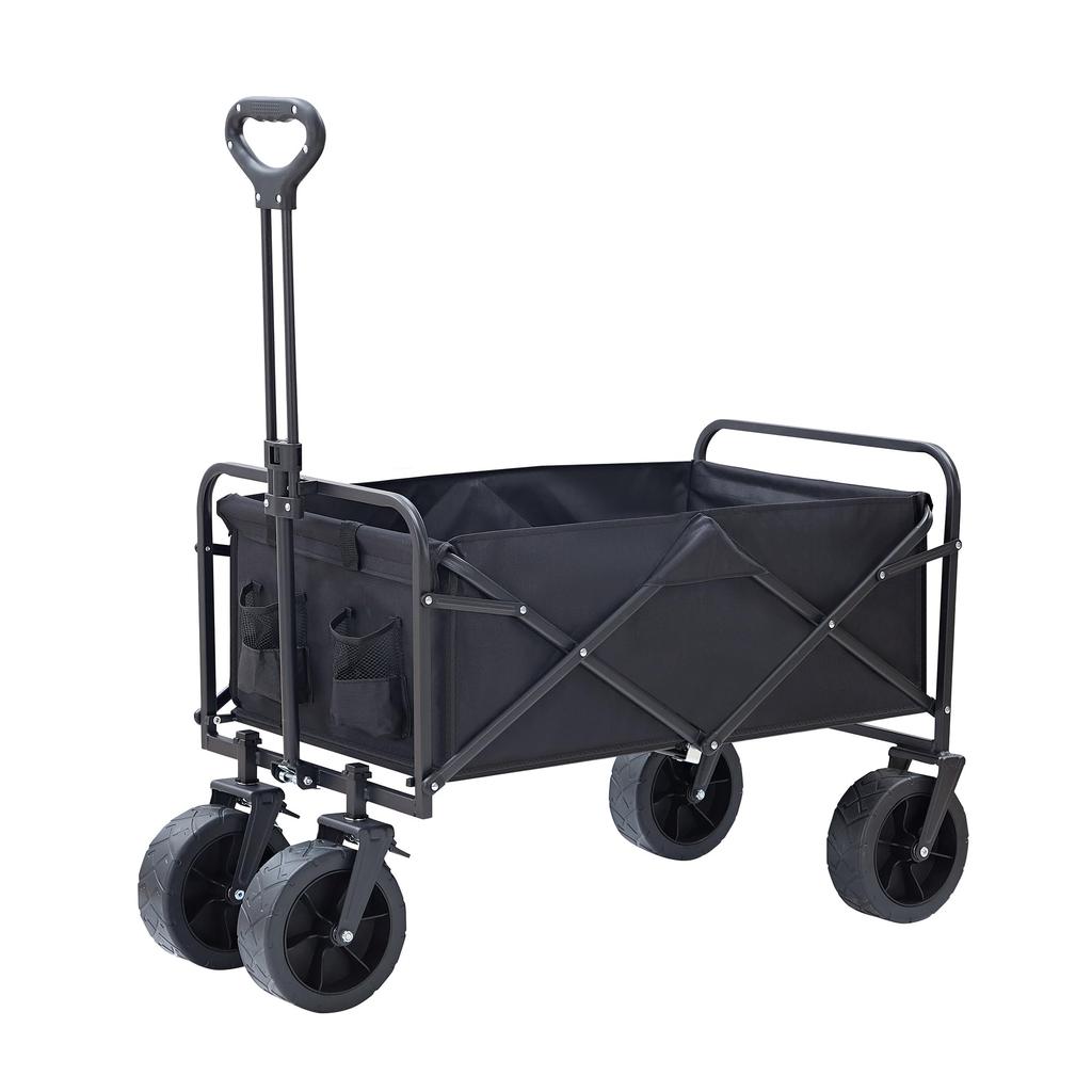 VECELO Carry Wagon Foldable Carry Cart Outdoor Wagon Camping Cart Large Tires with Brake Large Capacity 110L Load Capacity 100KG 4 Wheels Outdoor