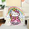 For Princess, Rainbow, HelloKittyAnime-Themed Flannel Blanket, Glam Style, Digital Print, All-Season Comfort, Tear-Resistant, Knitted Crafts